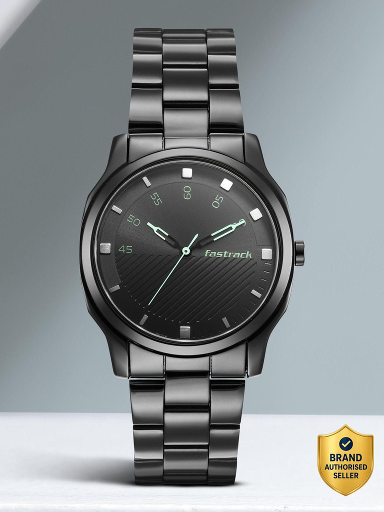 Fastrack Stunners Black Dial Black Stainless Steel Strap Analog Watch  - For Men NT3255NM02,NU3255NM02