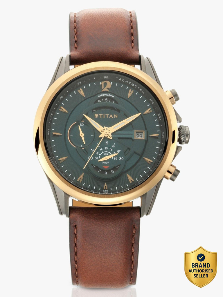Titan NQ1830KL02 Titan Maritime Pro Chronograph Green Dial Brown LeatherStrap Analog Watch  - For Men