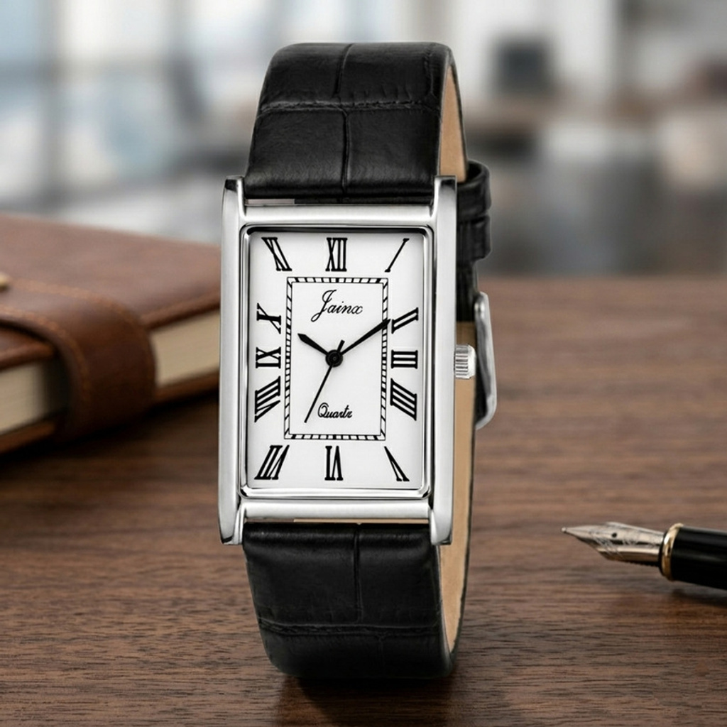 JAINX JM7250 Executive Rectangular Shape Black Leather Strap Analog Watch  - For Men