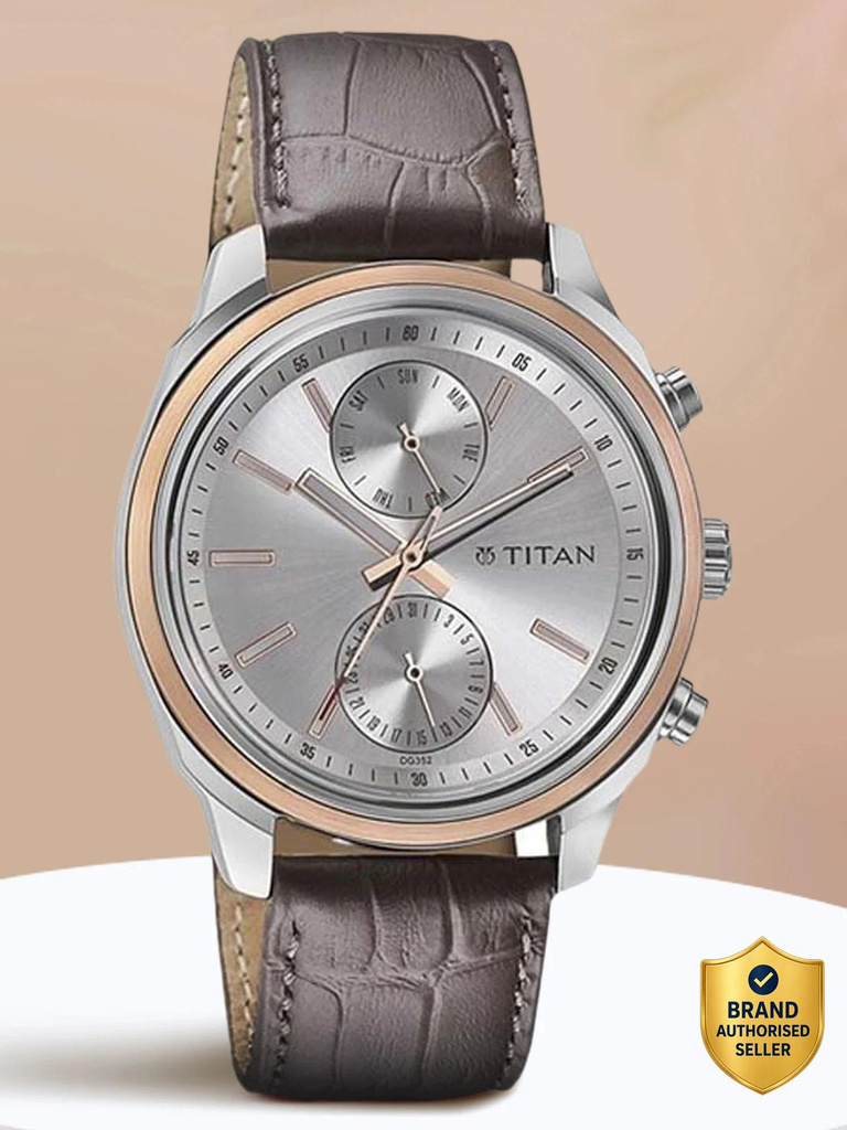 Titan NQ1733KL02 Titan On Trend Multifunction Silver Dial Brown LeatherStrap Analog Watch  - For Men