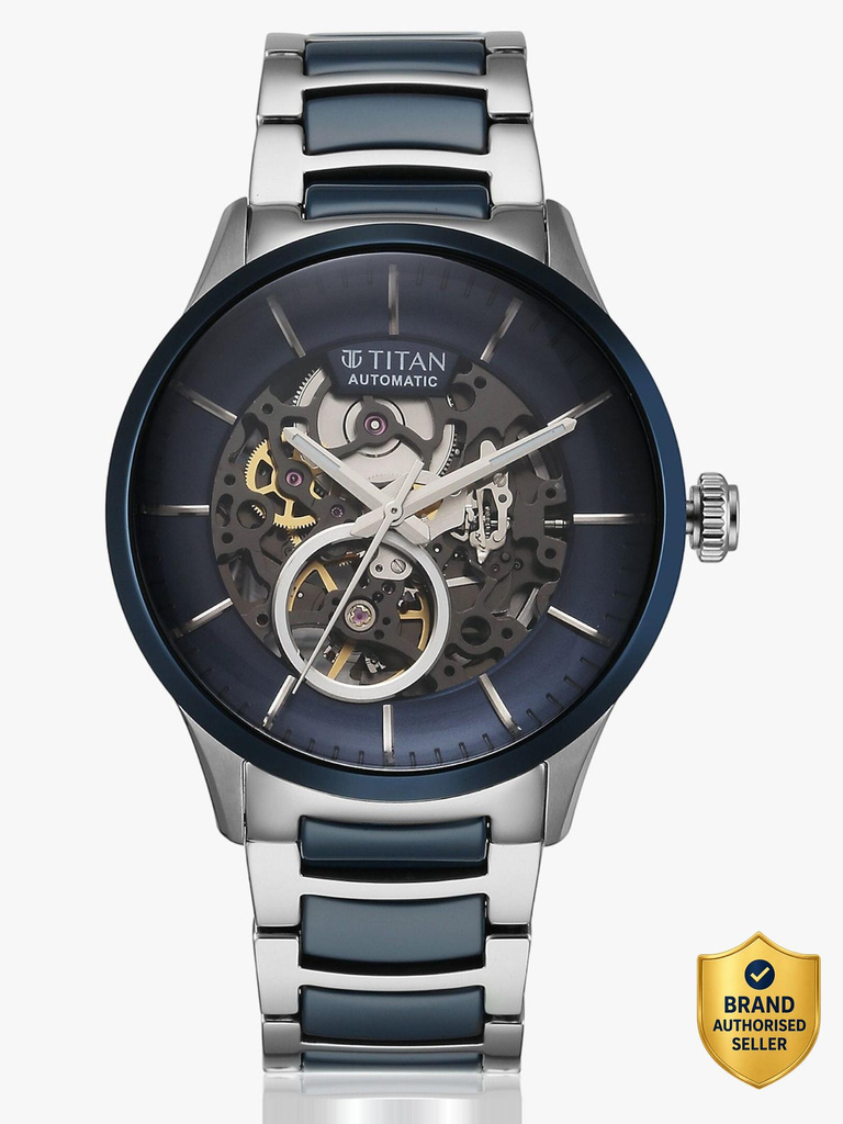 Titan Titan Automatic Blue Dial Silver & Blue Ceramic Strap Analog Watch  - For Men