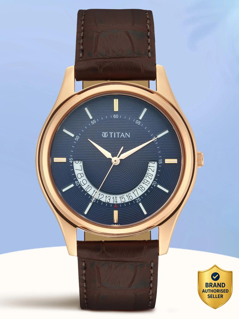 Titan NP1713WL01 Titan Lagan Quartz Blue Dial Brown Leather Strap Analog Watch  - For Men