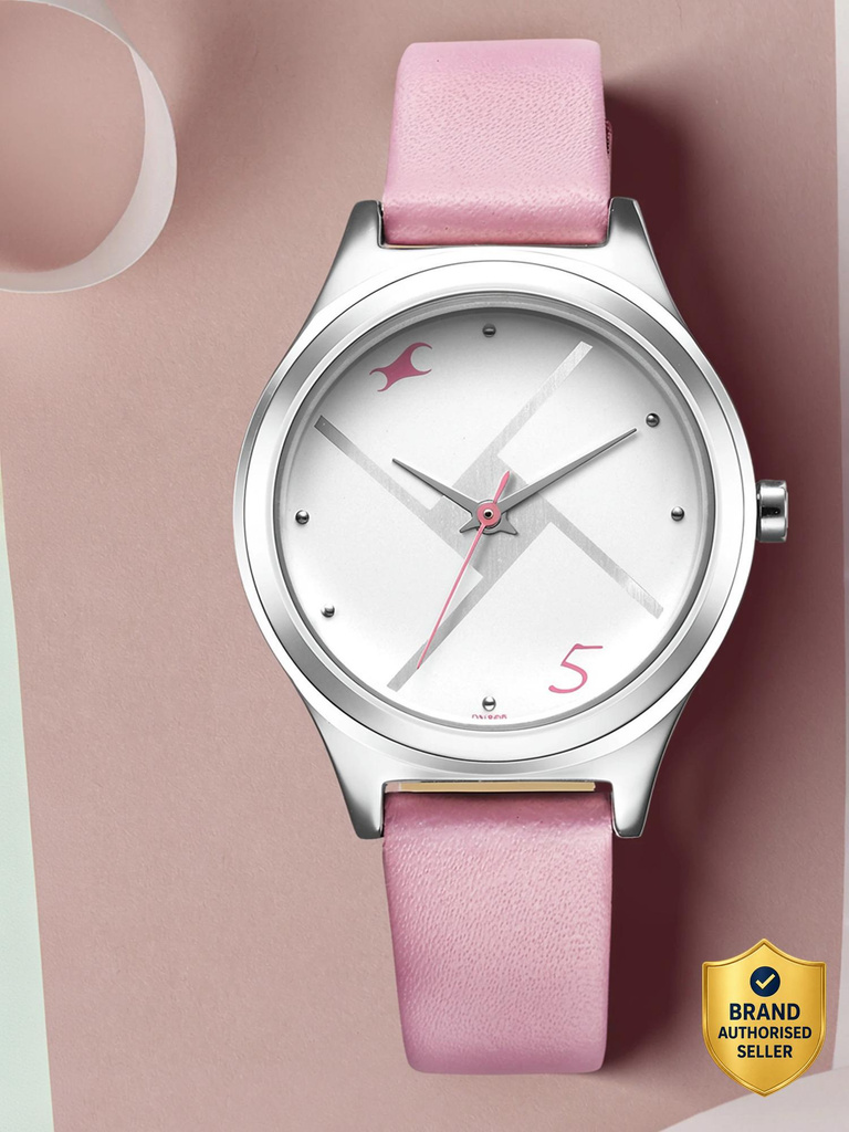 Fastrack Stunners Silver Dial Pink LeatherStrap Analog Watch - For Girls NS6152SL08,6152SL08,NU6152SL08
