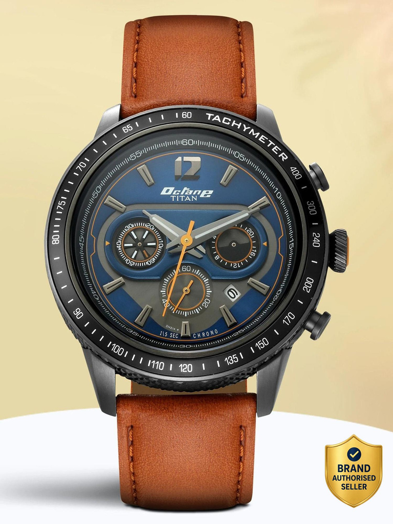 Titan NP1762KL01 Titan Octane Chronograph With Date Blue Dial Brown LeatherStrap Analog Watch  - For Men