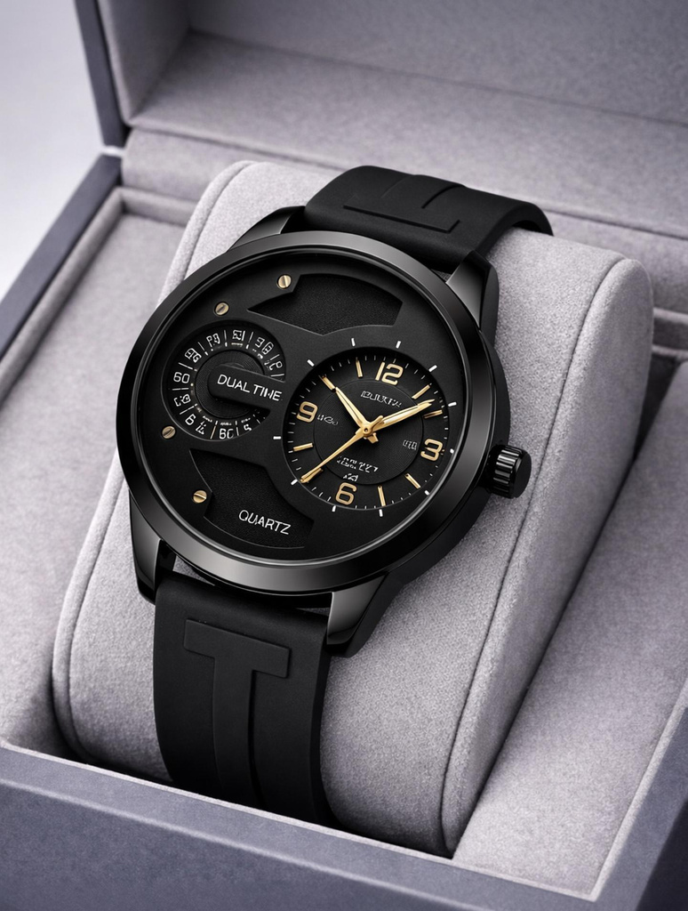 MAAN INTERNATIONAL DD-2401 Prime Collection Dual Dial Quartz Black Silicone Strap Analog Watch  - For Men