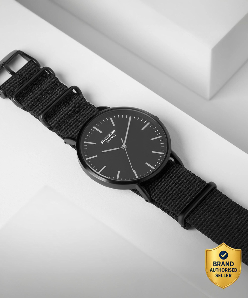 SONATA Poze Black Strap with Black Dial Analog Watch  - For Men