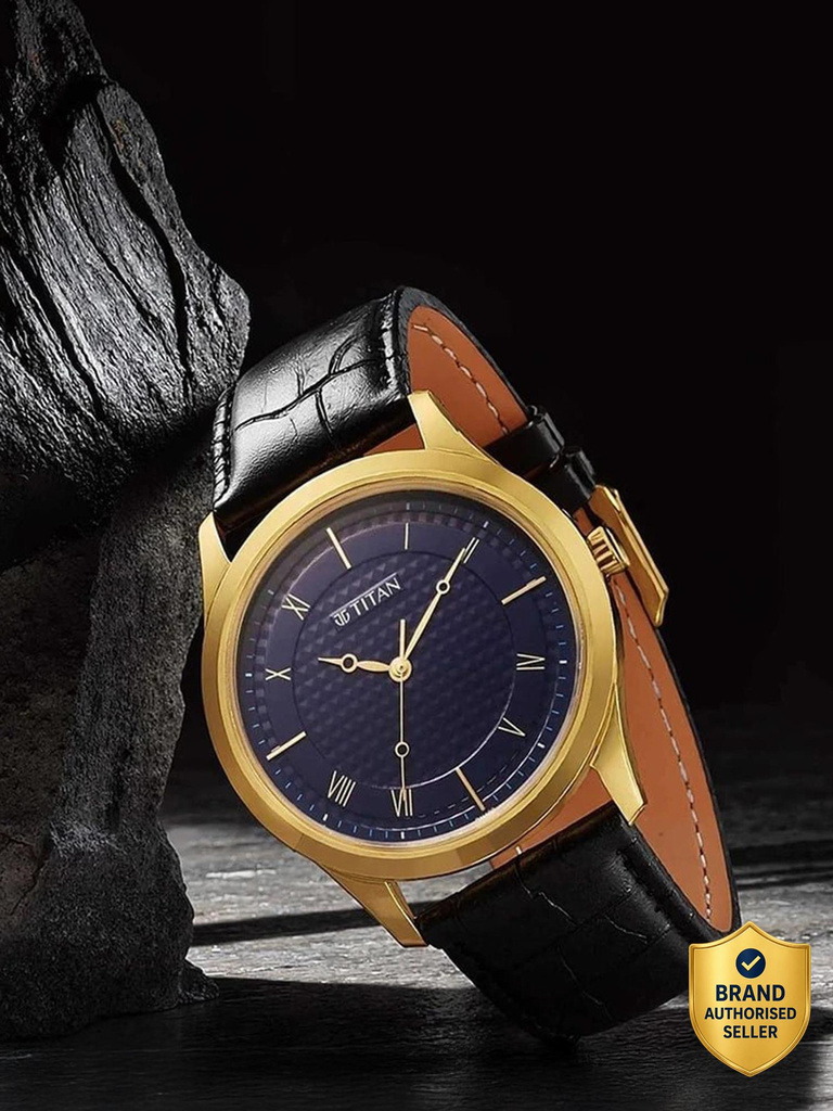 Titan Karishma Blue Dial Black Leather Strap Analog Watch  - For Men NT1823YL02