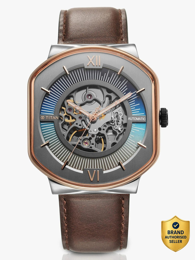 Titan Techno Titan Techno Beats Automatic Anthracite Dial Brown LeatherStrap Analog Watch  - For Men