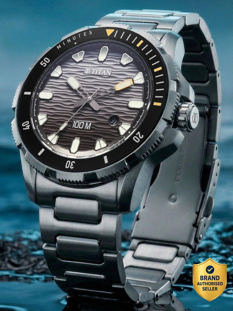 Titan Titan Zero Hour Diver's 100m Titan Zero Hour Diver's 100m Black Dial Silver Stainless Steel Strap Analog Watch - For Men
