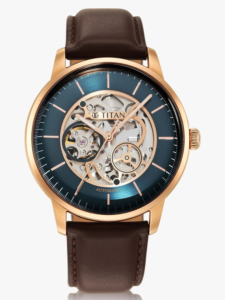 Titan Titan Mechanical Automatic Teal Blue Dial Brown LeatherStrap Analog Watch  - For Men