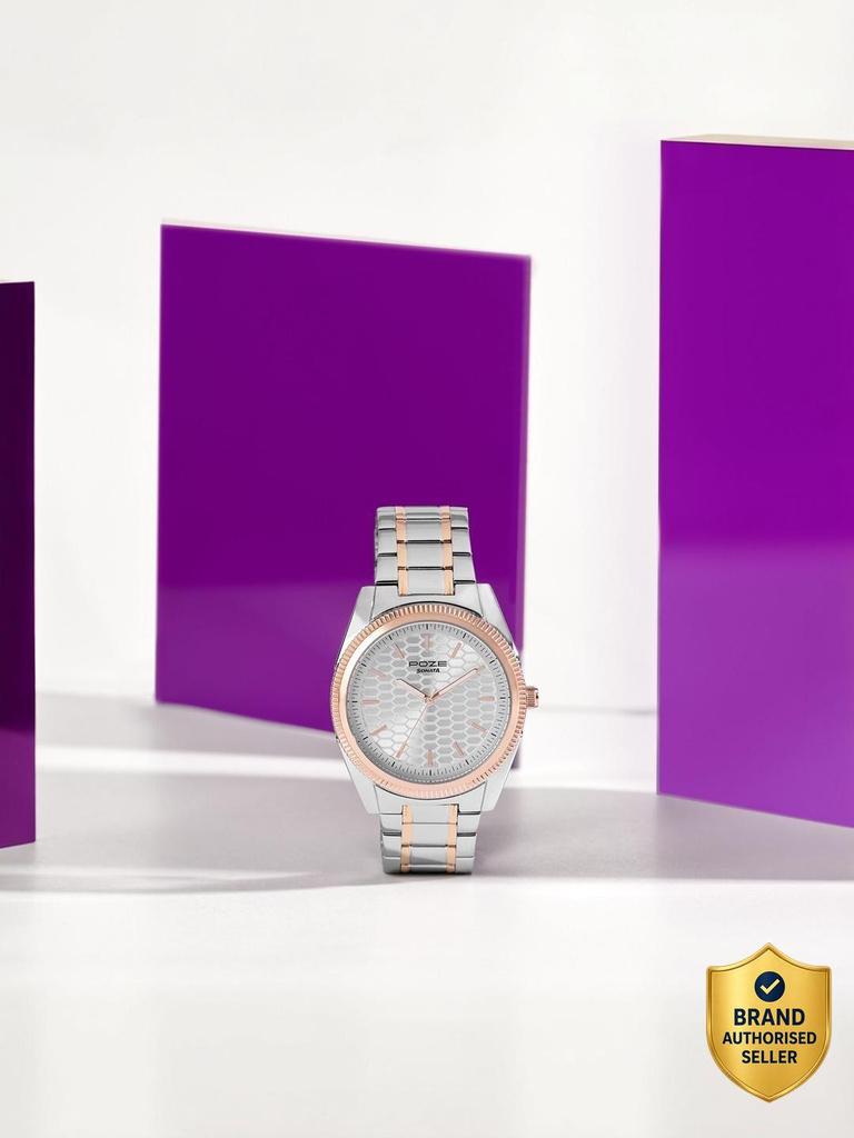 SONATA Poze 7 Sonata Poze 7 White Dial Rose Gold Sheet Metal Strap Analog Watch  - For Men