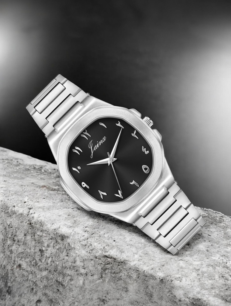 JAINX JM7229 Black Dial Arabic Steel Chain Analog Watch  - For Men