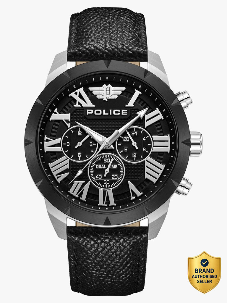 Police Police Multifunction Black Dial Black Leather Strap Analog Watch  - For Men