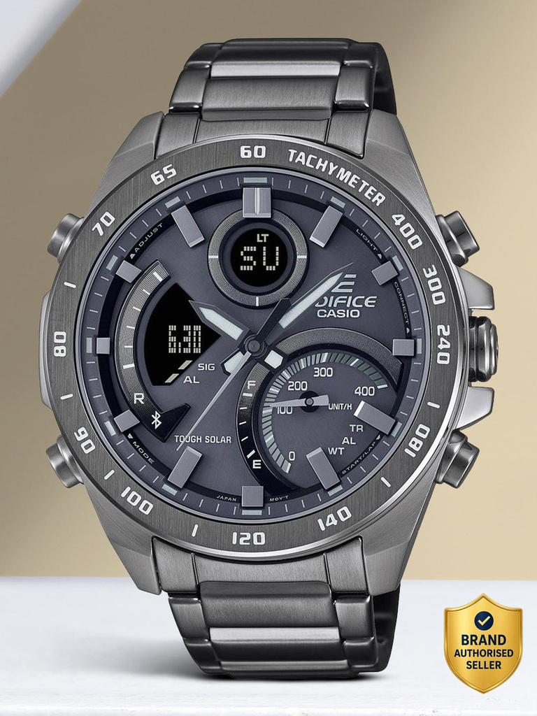 CASIO ECB-900MDC-1ADR Edifice Gray Dial Gray Ip Stainless Steel Band Analog-Digital Watch  - For Men