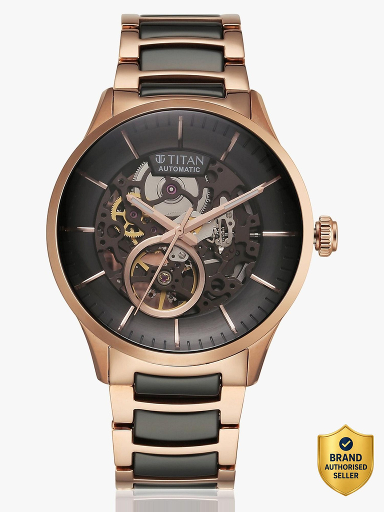Titan Automatic Anthracite Dial RoseGold & Grey Stainless Steel Strap Analog Watch  - For Men NT90174KD03,90174KD03,NU90174KD03