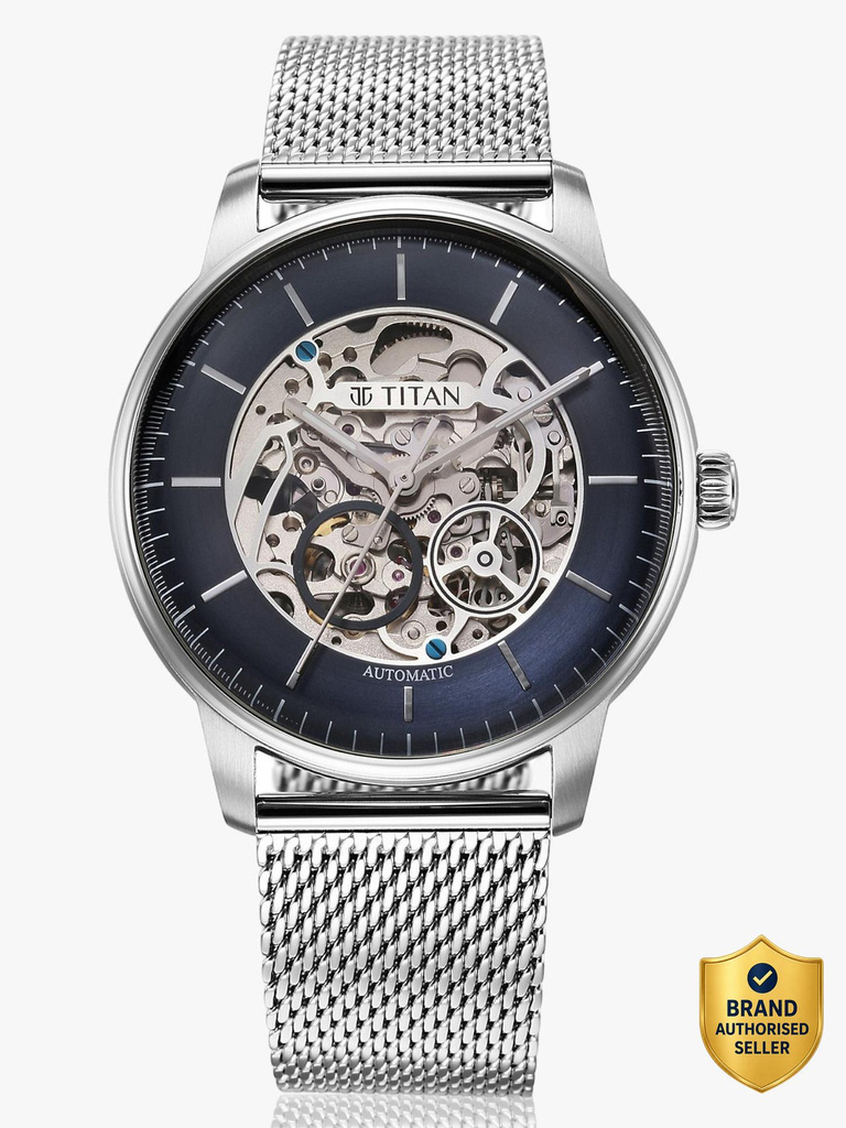 Titan Mechanical Automatic Titan Automatic Dark Blue Dial Silver Metal Strap Analog Watch  - For Men