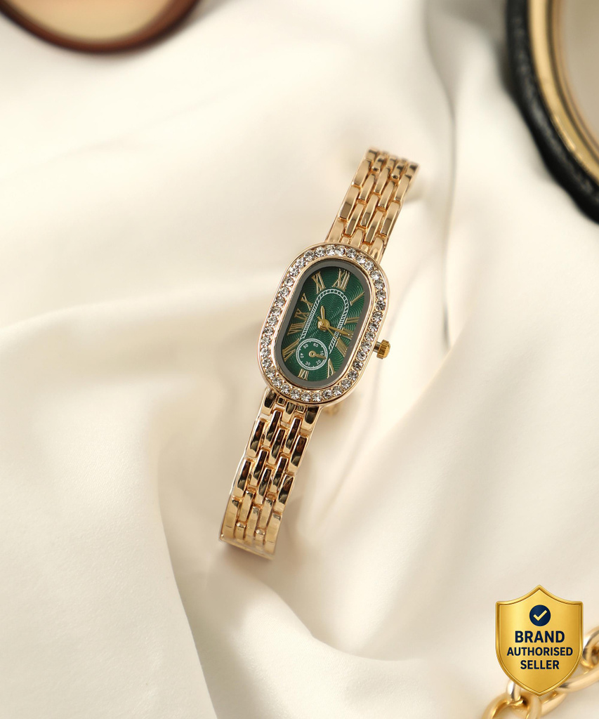 haute sauce women s embellished roman oval watch emerald green analog women