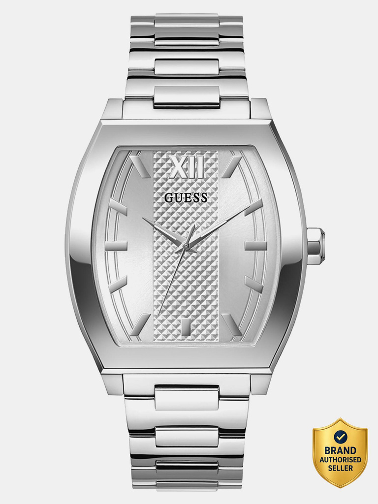 guess gw0705g1 punctual silver tone rectangle dial analog watch men