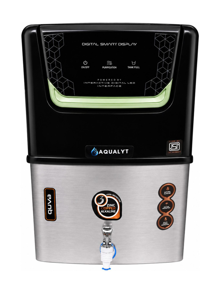 Quva SS Tank Water Purifier 15 L RO + UV + UF + Copper + Alkaline + TDS Control Water Purifier (Black)