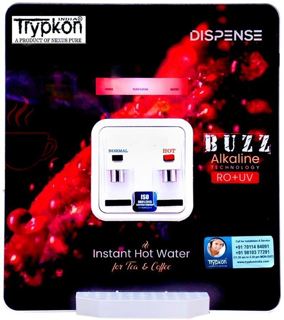 trypkon BUZZ HOT + NORMAL COPPER 16 L RO + In-Tank UV + UF + Copper + Alkaline + Minerals + TDS Control Water Purifier