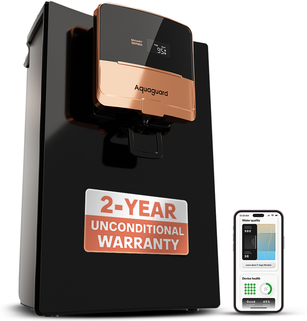 Aquaguard Enrich Ritz Pro ROUVCASS 2X 5 L RO + UV + Alkaline + Copper + SS Water Purifier Zero Cost Service for 2 Years Smart Purifier & TDS Display No AMC Required Zero Hidden Costs Zero Filters Costs Zero Service Costs Zero Spares CostsStainless Steel Tank 12-Stage Purification