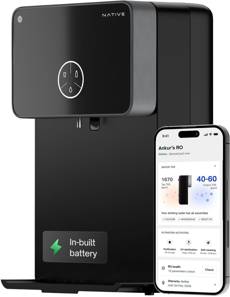 native urban company m2 pro 8 l ro uv minerals alkaline water purifier 10 stage smart in built power backup no service 2 years advanced iot tracking