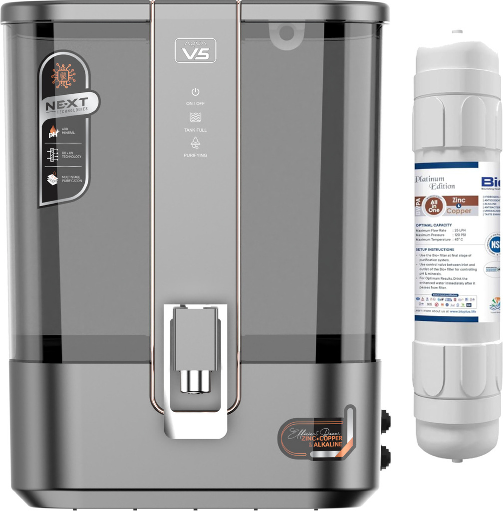 V5 Water Purifier with BIO+ H2AAA (Copper,Alkaline & Zinc) 8 Stage 2yr life 9 L RO + UV + UF + Copper + Alkaline + TDS Control Water Purifier (Magnesium Gray)