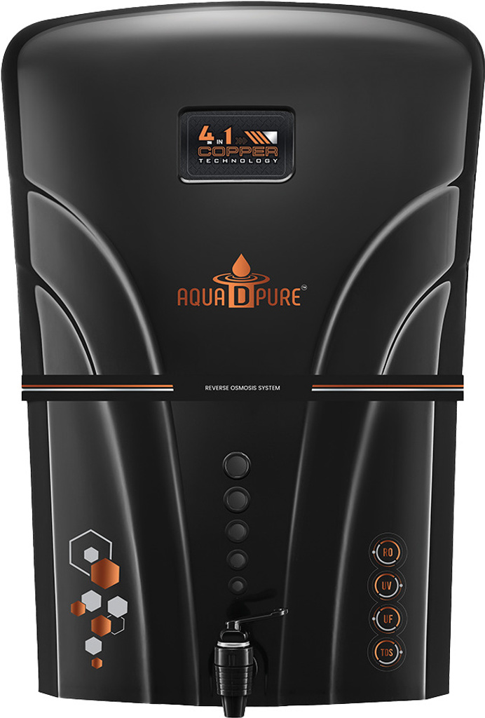 AquaDpure Copper Charge Technology black for Home and Office 12 L RO + UV + UF + Copper + TDS Control Water Purifier