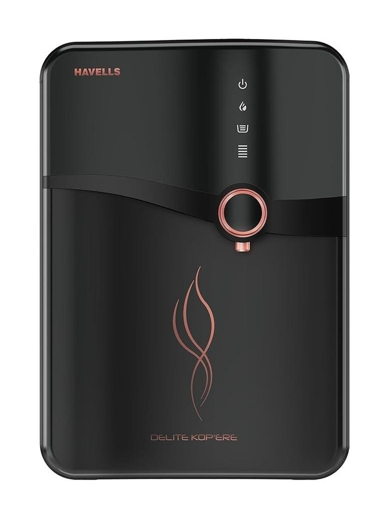 Delite Kop'ere 6.5 L RO + UV Water Purifier Stainless Steel Tank,Copper+Zinc+Minerals| Suitable for all - Borewell, Tanker, Municipality Water (Black)