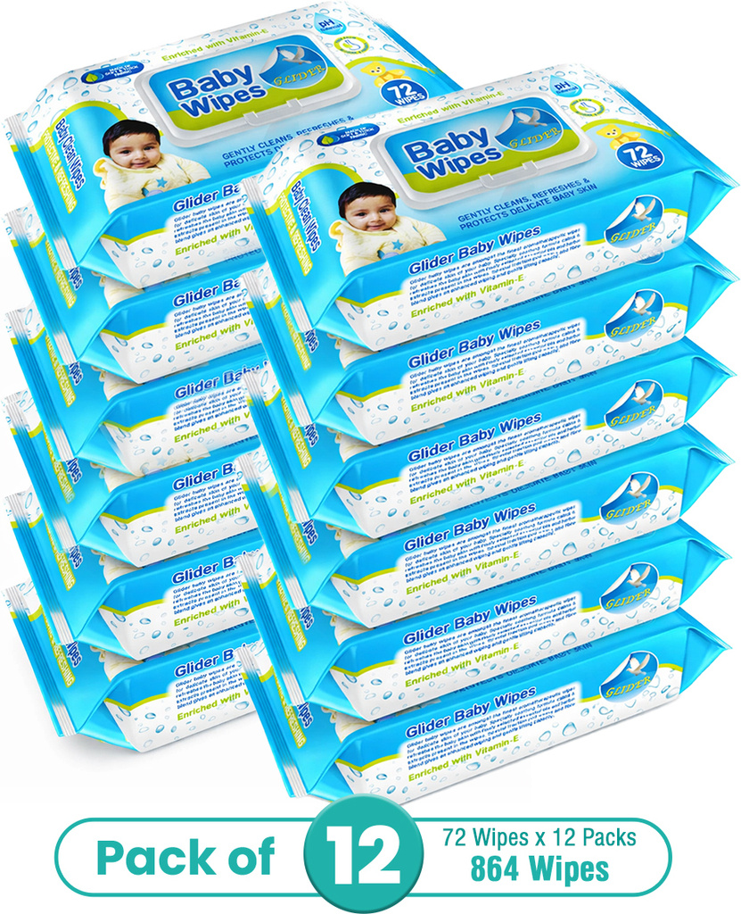 Soft Baby Wipes with Fliptop | Aloe Vera & Vitamin E | Paraben Free | Pack of 12 (864 Wipes)