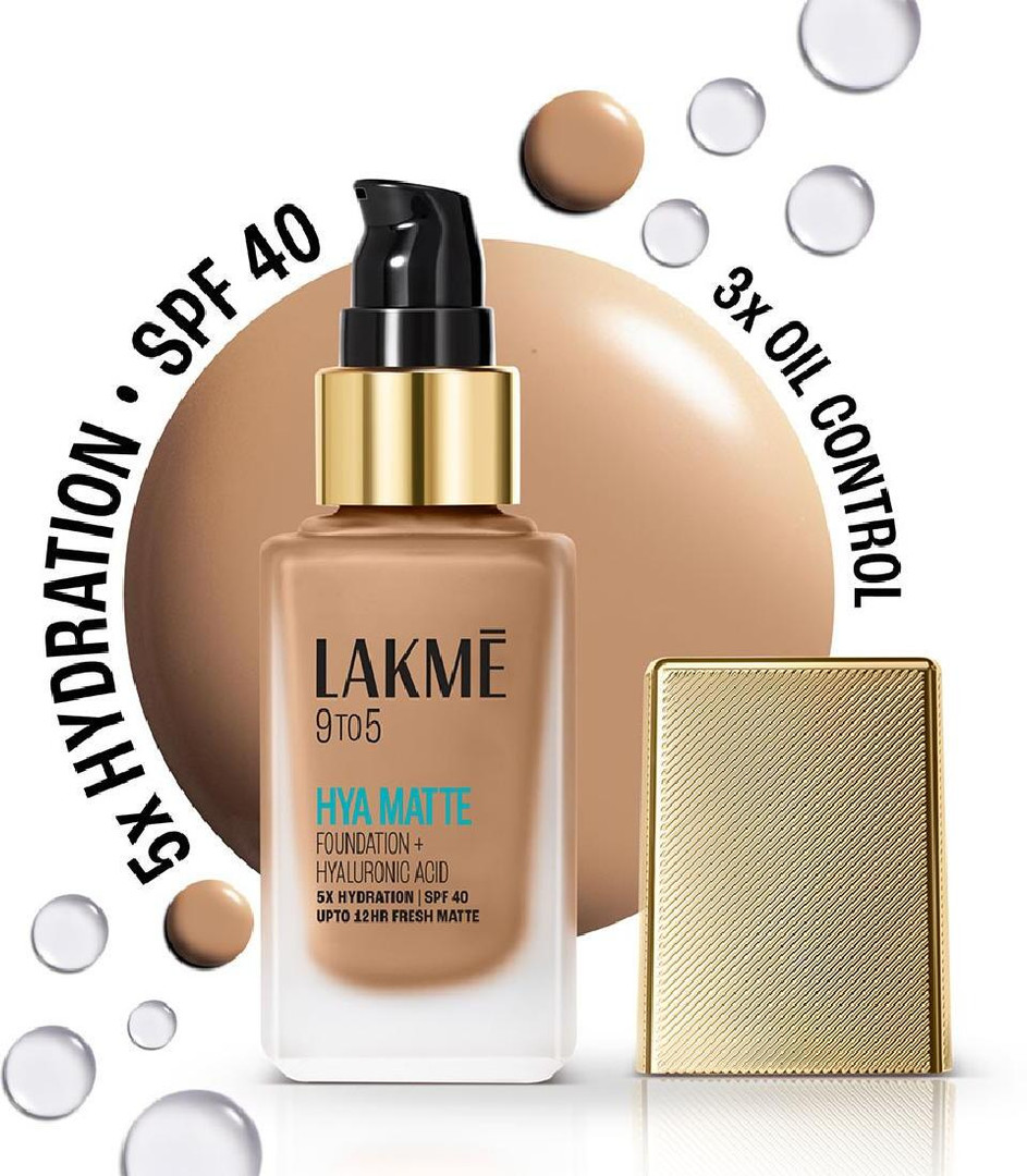 Lakmé 9to5 Hya Matte Foundation + Hyaluronic Acid Neutral Almond - 25ml Foundation Neutral Almond, 25 ml