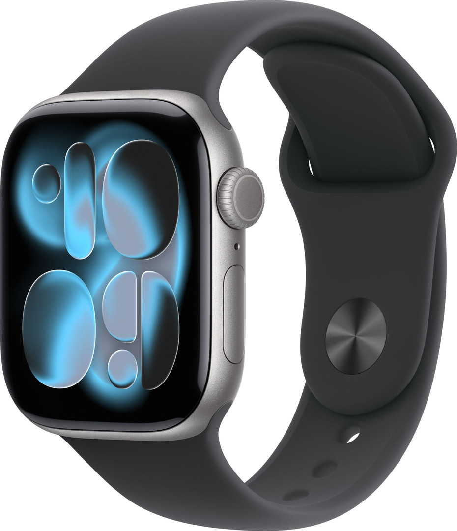 Apple Watch Series 11 GPS 42mm Space Grey Aluminium Case Black Sport Band - S/M Black Strap, Small/Medium