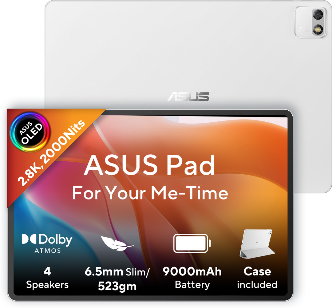 ASUS Pad (12.2inch) 2.8K 2000Nits OLED, MediaTek D8300, 8 GB RAM 256 GB ROM 12.2 inch with Wi-Fi Only Tablet (Pure White)