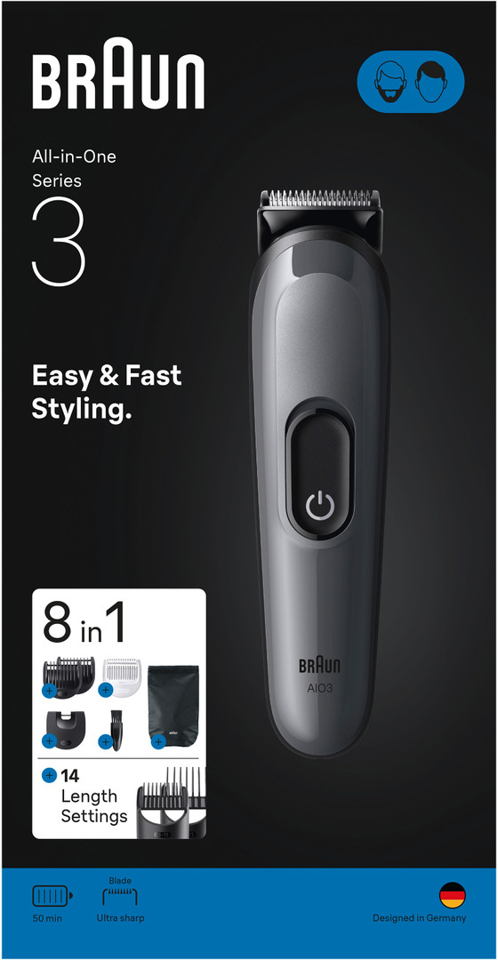 Braun Series 3 All-in-one Grooming Kit Grooming Kit 50 min  Runtime 1 Length Settings (Black)