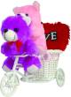 Tiedribbons 2 Small Teddy With A Cycle And A Red Heart Valentine Gift Set