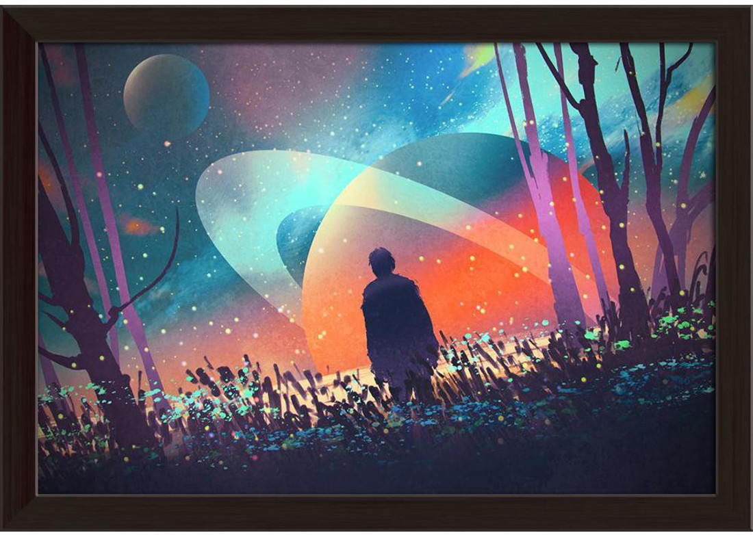 Artzfolio Man Standing Alone In Forest With Fictional Planets Framed Wall Art Painting Print Canvas 12 Inch X 17 Inch Painting Price In India Buy Artzfolio Man Standing Alone In Forest