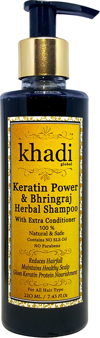 Khadi Global Keratin Power Bhringraj Herbal Hair Shampoo With Extra Conditioner 100 Natural Safe No Sls No Parabens 220 Ml Men Women Price In India Buy Khadi Global