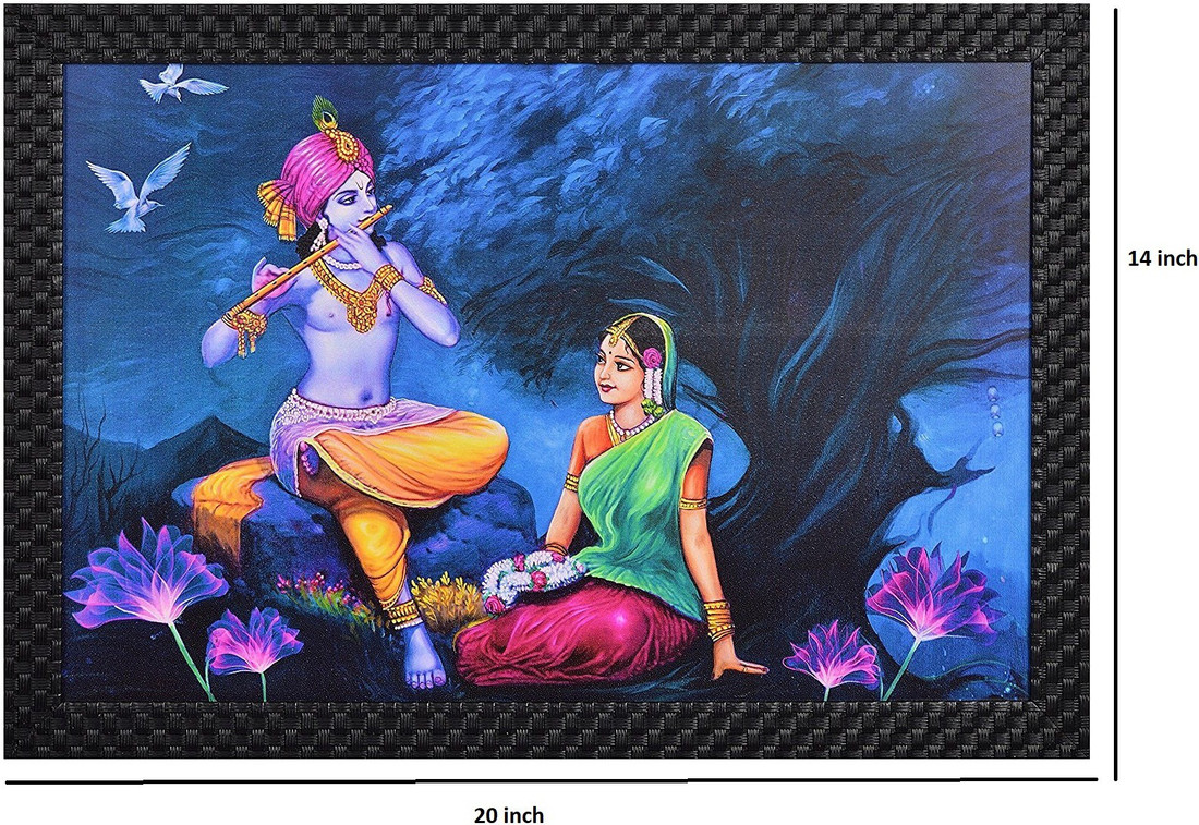 Craftdeal Matte Textured Framed Synthetic Wood Radha Krishna Uv