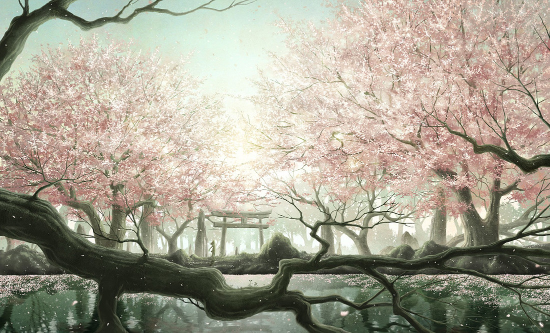 Athah Anime Original Cherry Blossom Tree Gate Sunshine Sky Lake Forest 13 19 Inches Wall Poster Matte Finish Paper Print Animation Cartoons Posters In India Buy Art Film Design Movie