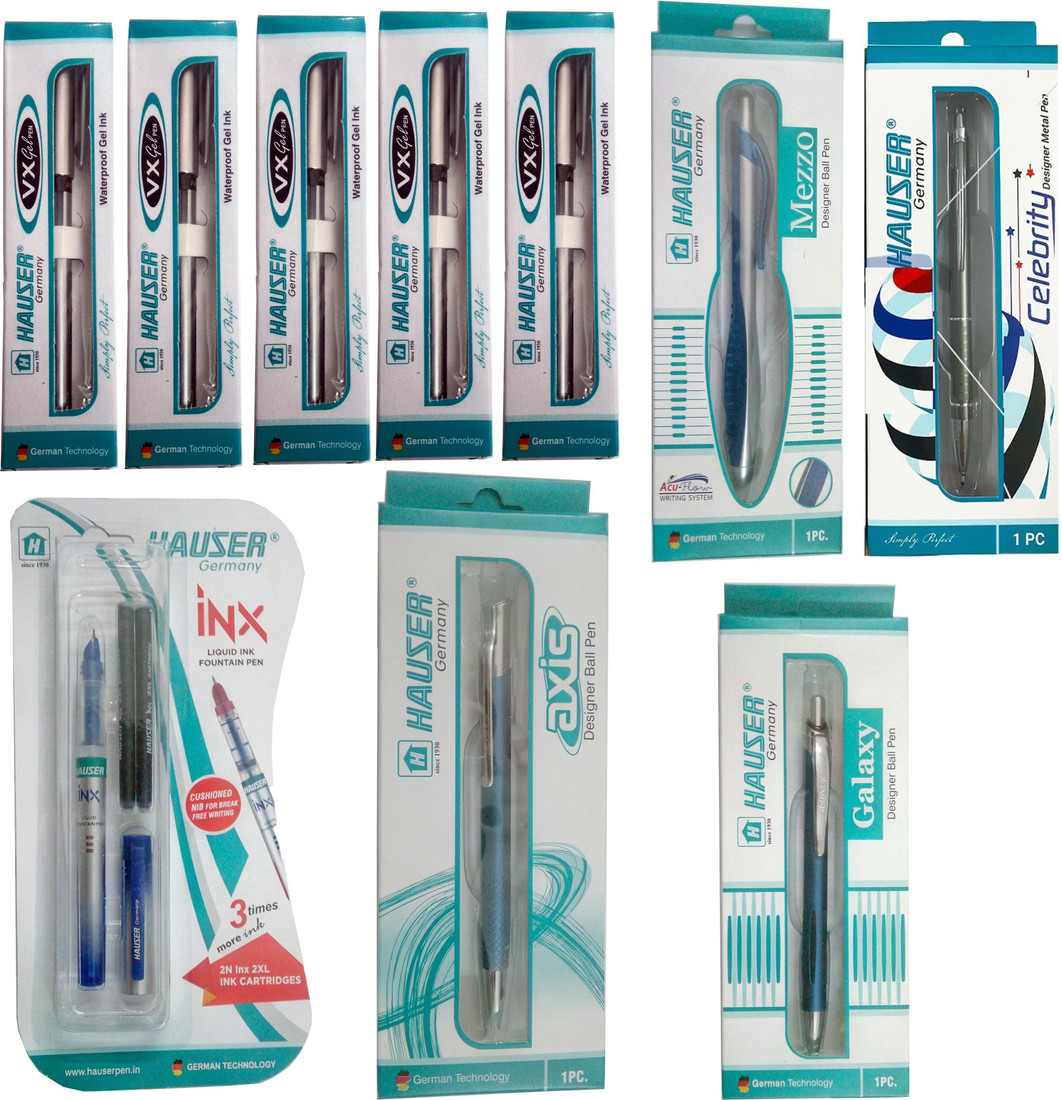 Hauser Germany Vx Black Gel Pen 5 Pcs Galaxy Designer Ball Pen 1 Pcs Celebrity Designer Metal Pen 1 Pcs Mezzo Designer Ball Pen 1 Pcs Axis Designer Ball Pen 1 Pcs