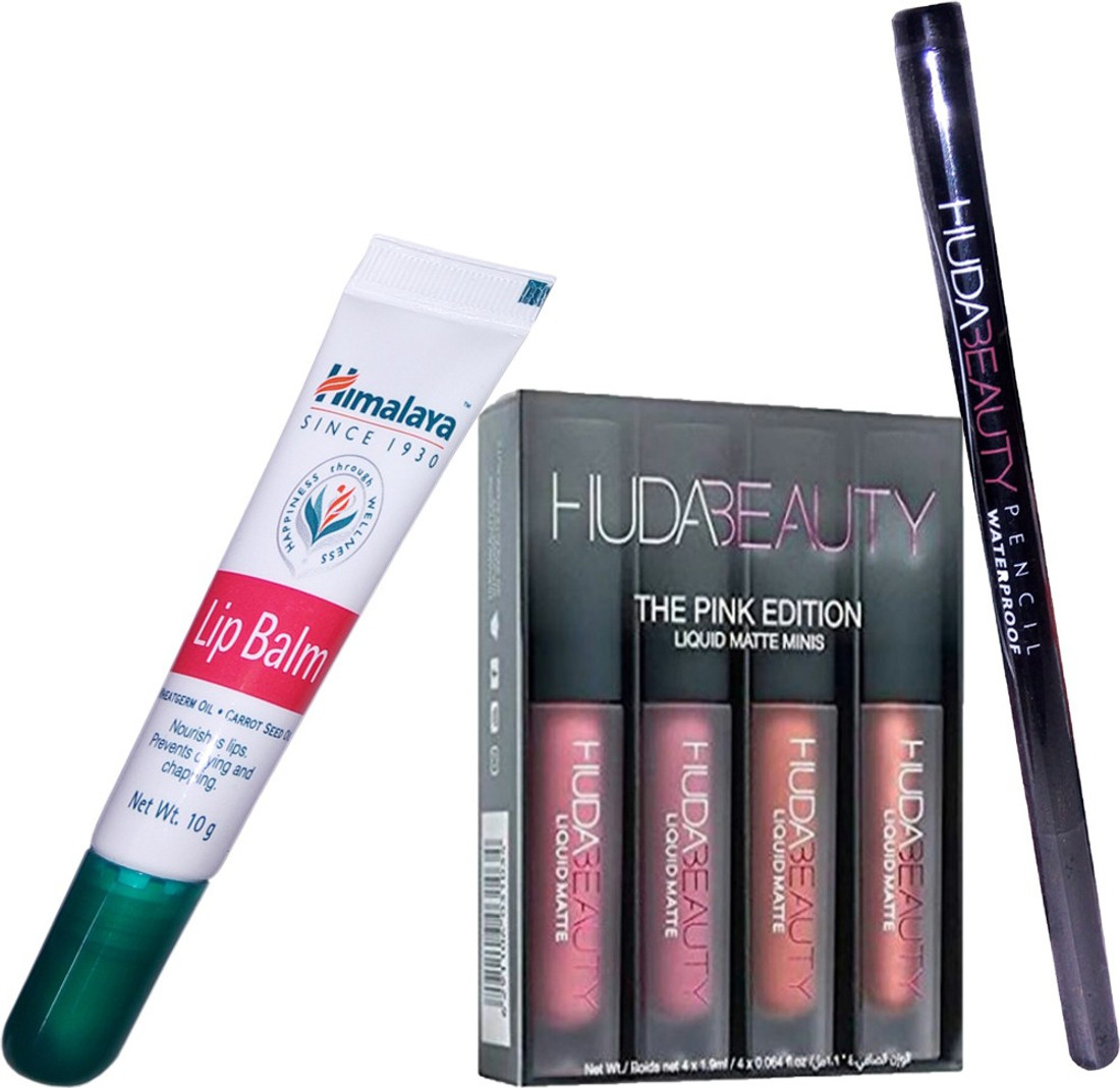 Himalaya Herbal Lip Balm With Waterproof Eyeliner Or Mini Liquid Matte Lipstick Pink Edition Of Hudabeauty Pack Of 3 Price In India Buy Himalaya Herbal Lip Balm With Waterproof Eyeliner Or