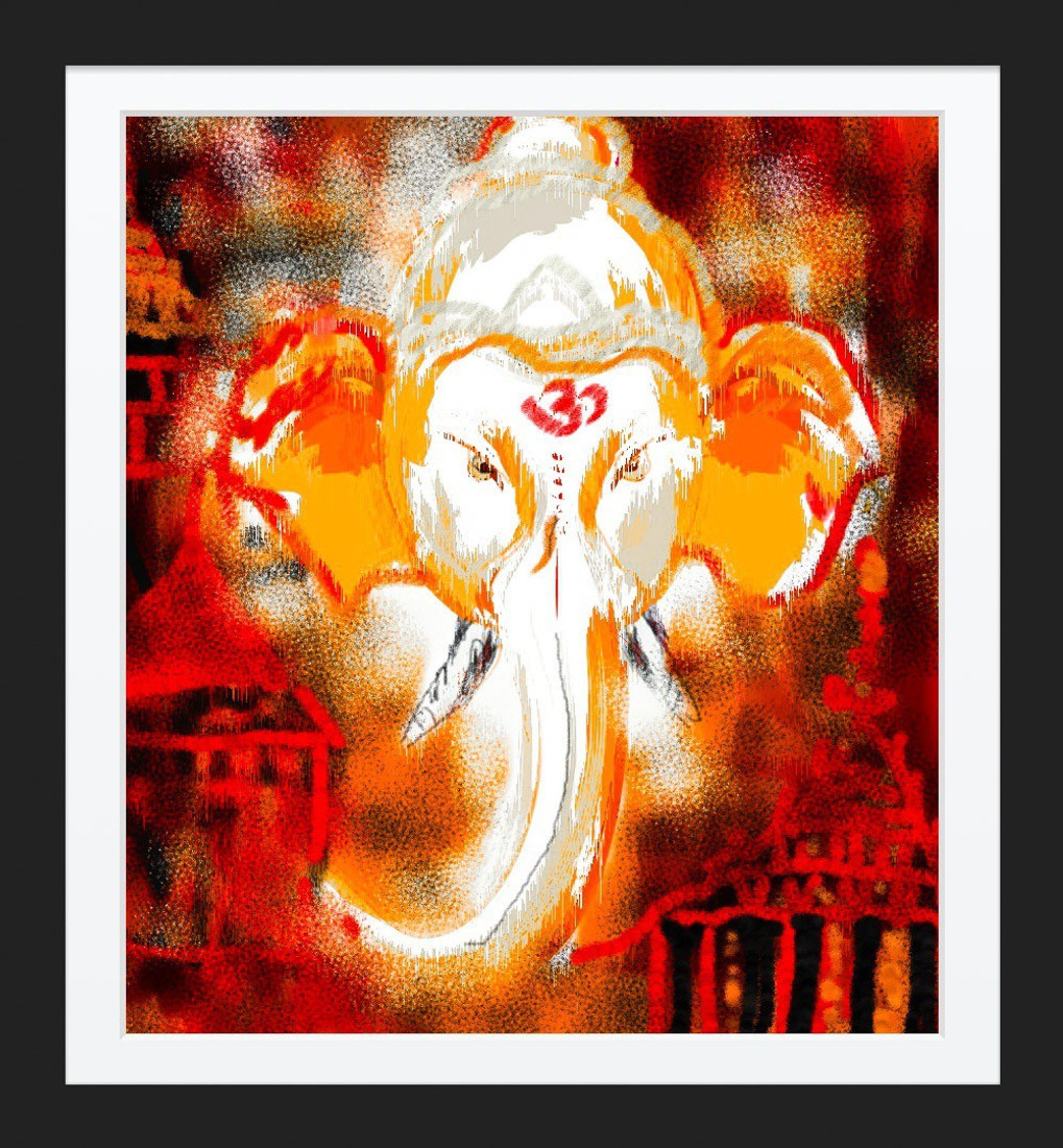 Shsworks Shubh Labh Yellow Red Canvas 30 Inch X 25 Inch Painting