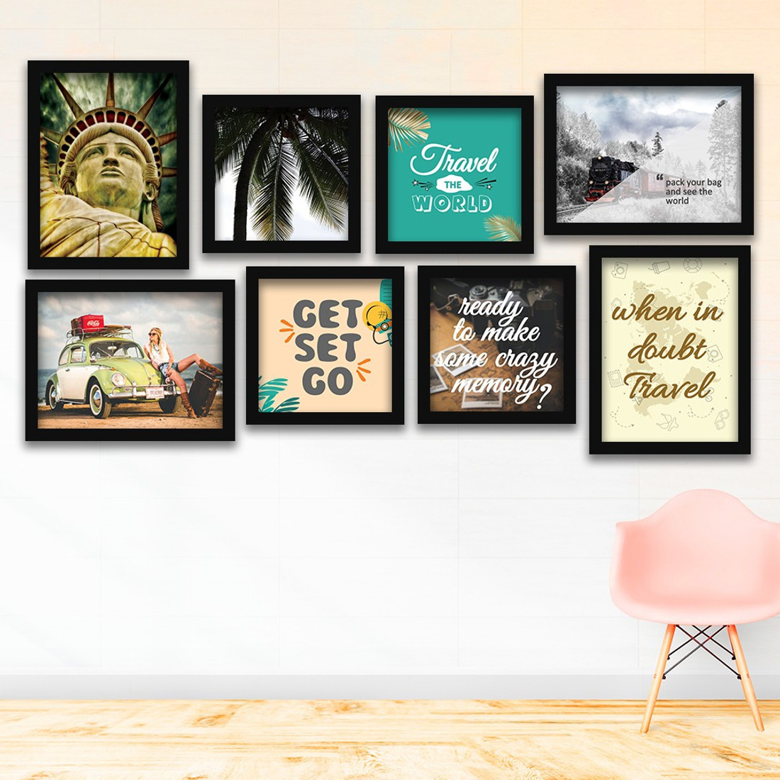 Travel Theme Framed Posters With Glass Frame Home Decor Wall Art Framed Modern Art For Travel Lover Set Of 8 Paper Print Paper Print Art Paintings Posters In