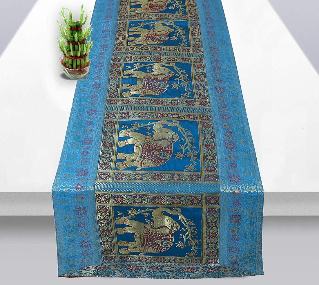 Kalyan Blue Gold 152 Cm Table Runner Buy Kalyan Blue Gold 152 Cm Table Runner Online At Best Price In India Flipkart Com