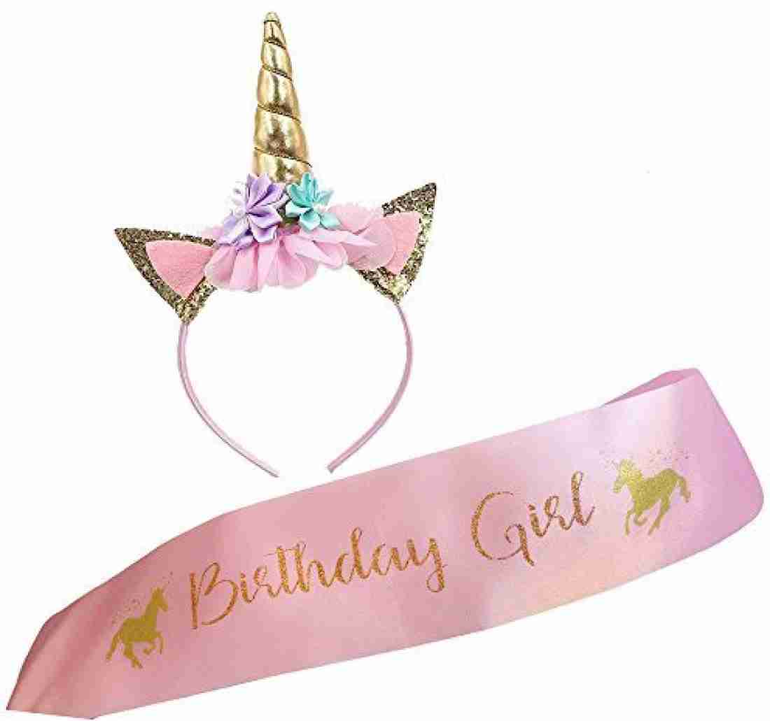 Xplanet Unicorn Headband and Birthday Girl Sash Set, Gold Glitter ...