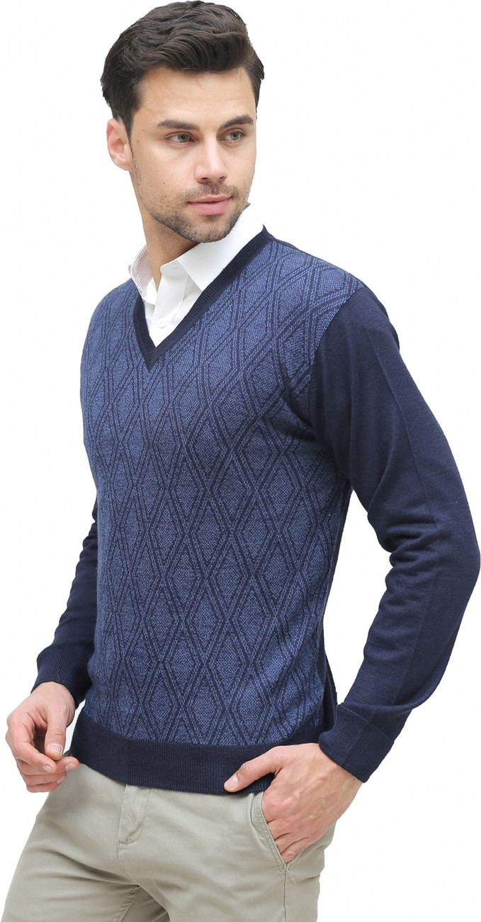 ALX Newyork Solid V neck Casual Men Dark Blue Sweater Buy ALX Newyork Solid V neck Casual Men Dark Blue Sweater Buy