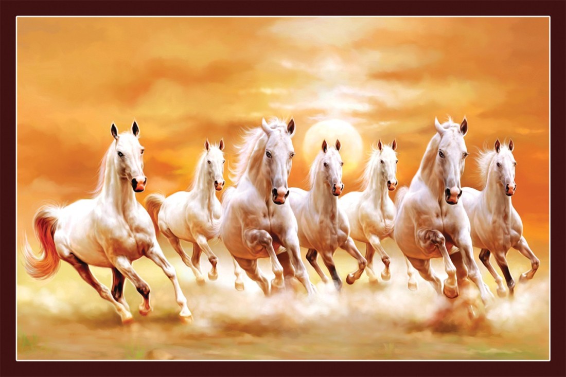 Vastu nano poster white 7 horse running sticker poster ( 12 x 18 ...