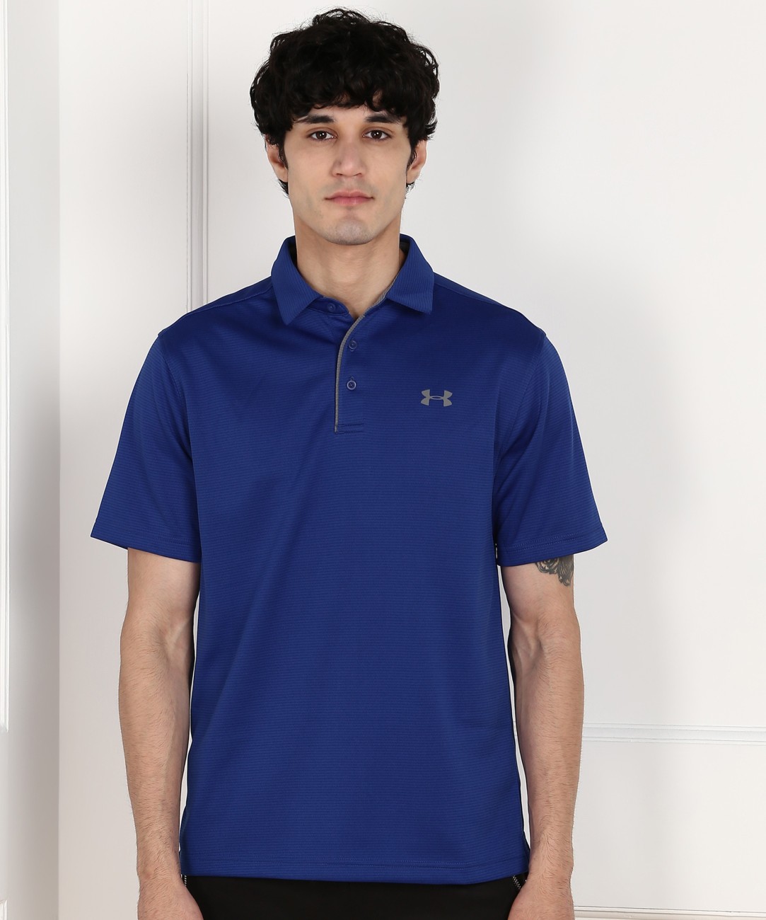 Striped Men Polo Neck Blue T-Shirt 