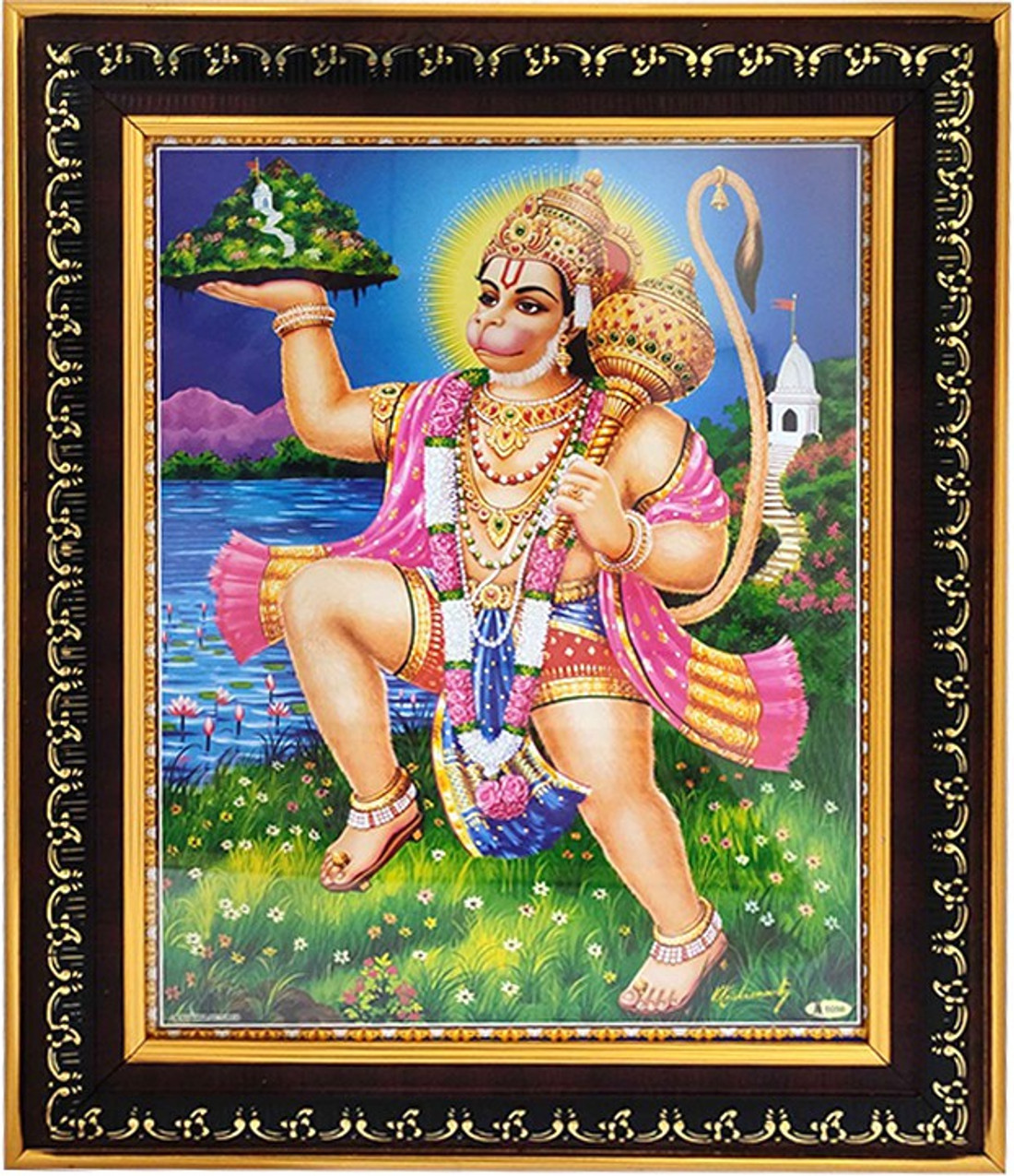 Puja N Pujari Lord Hanuman Gold Frame Photo for Wall Hanging and ...