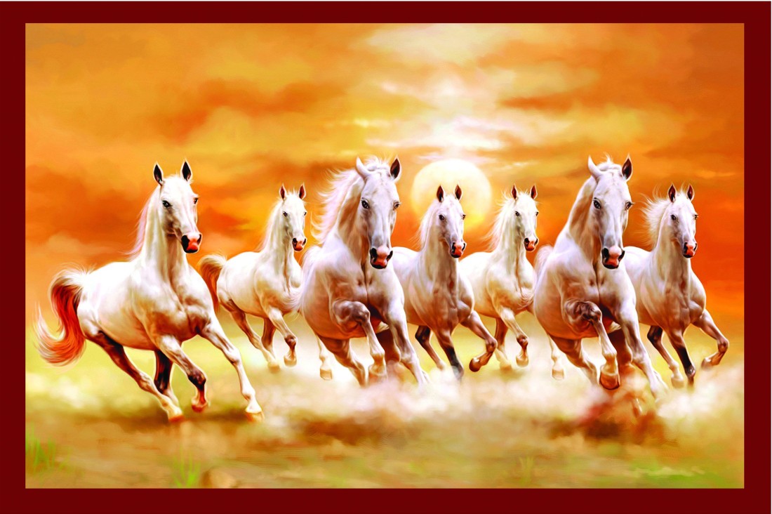 vastu Poster'' White 7 Horse vastu Painting, beautiful Seven Horse ...